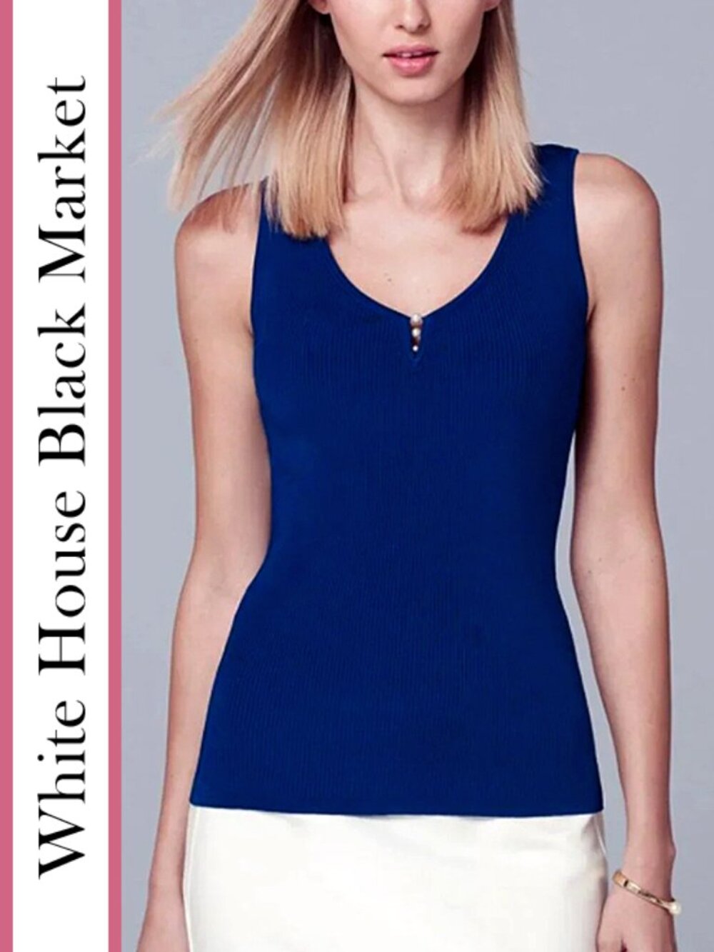 WHBM | 'Faux' Pearl Trim Knit Tank Top